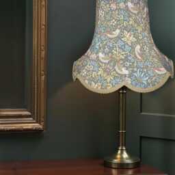 Handcrafted William Morris Teal Strawberry Thief Fabric Lampshades Antique Gold Braid, UK Handmade - thumbnail 3