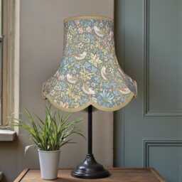 Handcrafted William Morris Teal Strawberry Thief Fabric Lampshades Antique Gold Braid, UK Handmade - thumbnail 2
