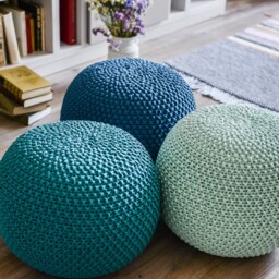 Crochet Sea Wave Color Pouf, Knitted Floor Ottoman Ottoman, Large Green Pouf - thumbnail 4