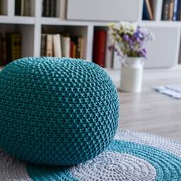 Crochet Sea Wave Color Pouf, Knitted Floor Ottoman Ottoman, Large Green Pouf - thumbnail 3
