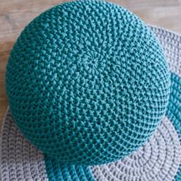 Crochet Sea Wave Color Pouf, Knitted Floor Ottoman Ottoman, Large Green Pouf - thumbnail 2