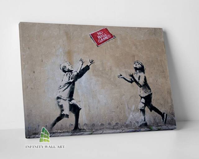 Banksy No Ball Games Soldiers Graffiti Canvas Art Wall Print Picture Framed Home Decor -C943 - image 1