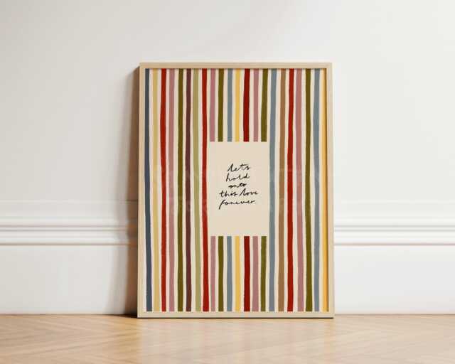Love Forever Print, Loving Homely Stripe Hand Drawn Cosy Wall Art Nursery Living Room Unframed - image 1