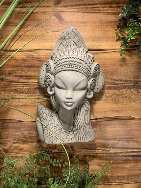 stone Garden Wall Hanging African Warrior Lady Woman Plaque Ornament - image 1