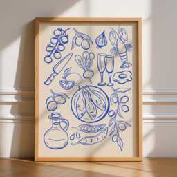 Blue Kitchen Food & Drink Illustrations, Unframed Art, Retro Wall Prints, Aesthetic Decor, Maximalist Poster - thumbnail 1