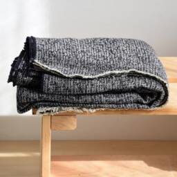 Textured Linen Blend Throw Blanket Nordic Black & Grey Sofa Blanket - thumbnail 2