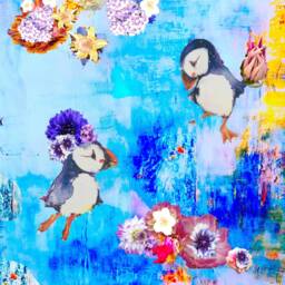 Kawaii Puffins Accent Pillow. Square Pillow For Nursery, Playroom Or Sofa. Washable Cover With Soft Insert. Free Us Shipping - thumbnail 4