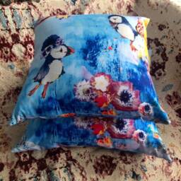 Kawaii Puffins Accent Pillow. Square Pillow For Nursery, Playroom Or Sofa. Washable Cover With Soft Insert. Free Us Shipping - thumbnail 2