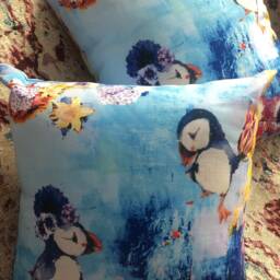 Kawaii Puffins Accent Pillow. Square Pillow For Nursery, Playroom Or Sofa. Washable Cover With Soft Insert. Free Us Shipping - thumbnail 3