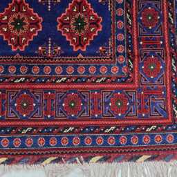 Handwoven Turkmen Bukhara Rug 6x10 Navy Blue & Red Wool Geometric Area Rug - thumbnail 2