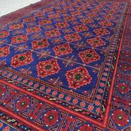 Handwoven Turkmen Bukhara Rug 6x10 Navy Blue & Red Wool Geometric Area Rug - thumbnail 3
