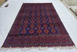 Handwoven Turkmen Bukhara Rug 6x10 Navy Blue & Red Wool Geometric Area Rug - thumbnail 1