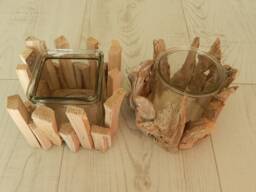 Set Of 2 Lanterns Made Wood & Glass, Driftwood, Lantern, Candle Holder, Tealight Holder - thumbnail 1