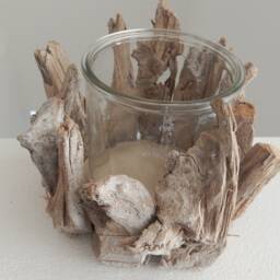 Set Of 2 Lanterns Made Wood & Glass, Driftwood, Lantern, Candle Holder, Tealight Holder - thumbnail 2