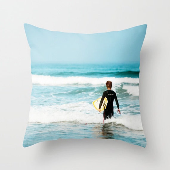 Surf Pillow - Surfer Case Ocean Beach Throw 16x16 18x18 20x20 Cover - image 1