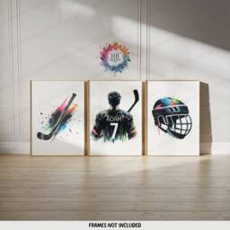 Personalised Hockey Art Set - 3 Black Prints - Boys Bedroom Decor Custom Poster Kids Room Artwork Print Wall Gift - thumbnail 1