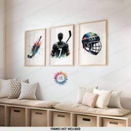 Personalised Hockey Art Set - 3 Black Prints - Boys Bedroom Decor Custom Poster Kids Room Artwork Print Wall Gift - thumbnail 2