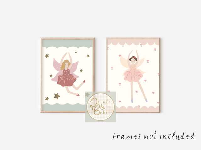 Set Of 2 Fairy Prints. Pink & Green Fairytale Prints - Unframed - image 1