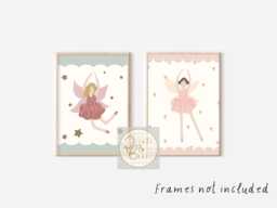 Set Of 2 Fairy Prints. Pink & Green Fairytale Prints - Unframed - thumbnail 1
