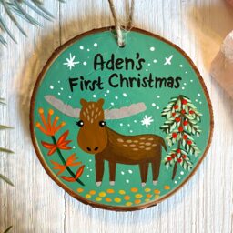 Hand Painted Baby's First Christmas Ornament, Moose Kids Heirloom Gift, Animal Unique Gift For Boy - thumbnail 2