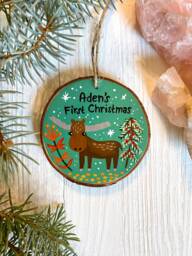 Hand Painted Baby's First Christmas Ornament, Moose Kids Heirloom Gift, Animal Unique Gift For Boy - thumbnail 1