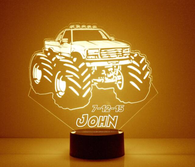 Light Up Monster Truck, Custom Engraved Night Light, Personalized Free, 16 Color Options With Remote Control, Truck - image 1