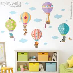 Hot Air Balloons Wall Decal, Sticker, Jungle Safari Animals Decal Kids Room Baby Nursery Decor - thumbnail 2