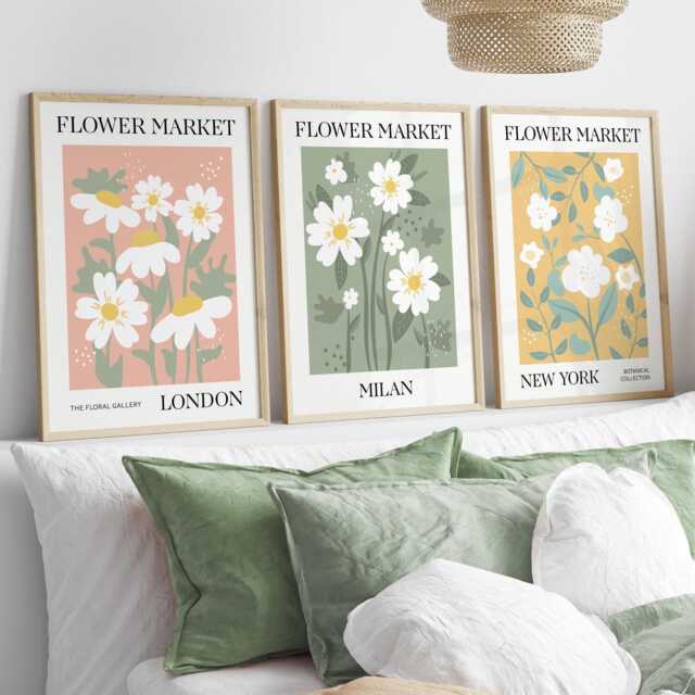 Flower Market Prints, Set Of 3, Exhibition Posters, Botanical Print Set, Gallery Wall Art, Floral Boho Art - image 1