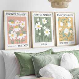 Flower Market Prints, Set Of 3, Exhibition Posters, Botanical Print Set, Gallery Wall Art, Floral Boho Art - thumbnail 1