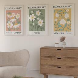Flower Market Prints, Set Of 3, Exhibition Posters, Botanical Print Set, Gallery Wall Art, Floral Boho Art - thumbnail 2