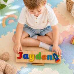 Personalised Wooden Name Puzzle With Dinosaurs Montessori Keepsake, Nursery Decor - thumbnail 3