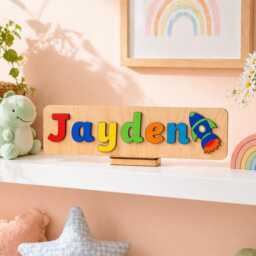 Personalised Wooden Name Puzzle With Dinosaurs Montessori Keepsake, Nursery Decor - thumbnail 2