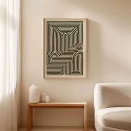 Abstract Maze Poster - Minimal Geometric Wall Art Black Cream Line Print - thumbnail 2