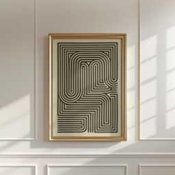 Abstract Maze Poster - Minimal Geometric Wall Art Black Cream Line Print - thumbnail 3