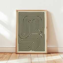 Abstract Maze Poster - Minimal Geometric Wall Art Black Cream Line Print - thumbnail 4