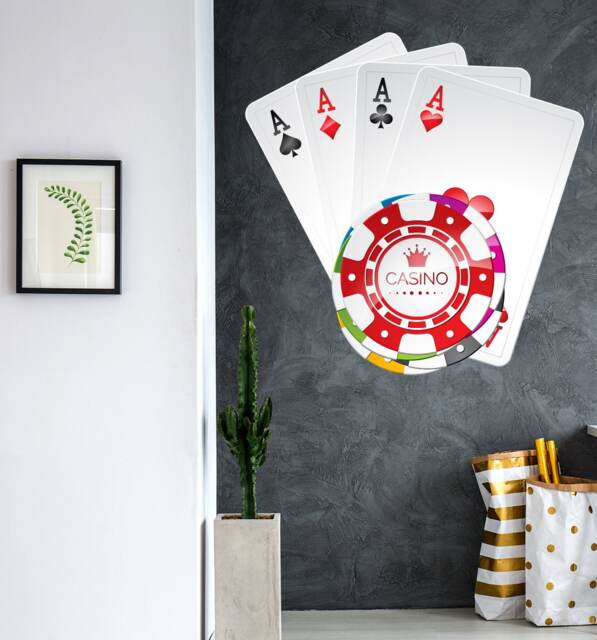 Poker Casino Wall Decal - Playing Cards Art Gambling Room Vinyl Decor