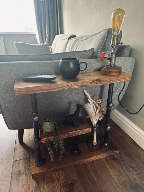 Handmade Steampunk End Table Rustic Industrial Sofa Side Table - image 1