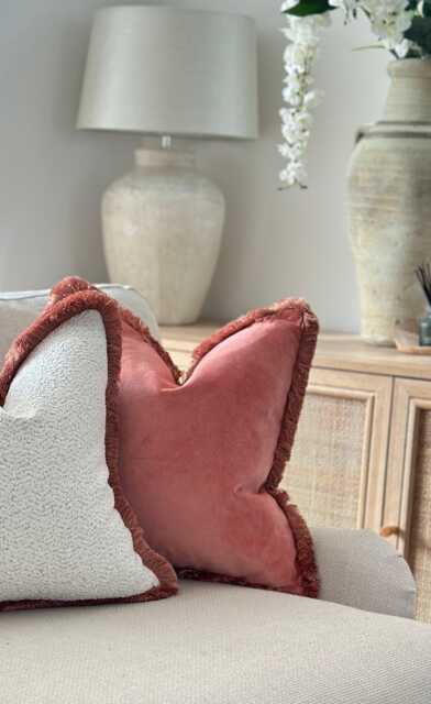 Coral Velvet Fringed Cushion Cover - Customisable - image 1