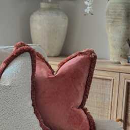 Coral Velvet Fringed Cushion Cover - Customisable - thumbnail 2
