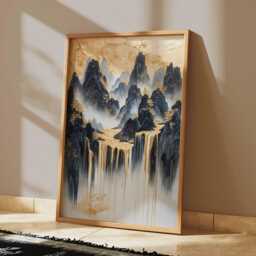 Golden Peaks Poster, Abstract Mountain Wall Art, Luxury Landscape Print in Black & Gold - thumbnail 2