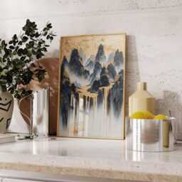 Golden Peaks Poster, Abstract Mountain Wall Art, Luxury Landscape Print in Black & Gold - thumbnail 3