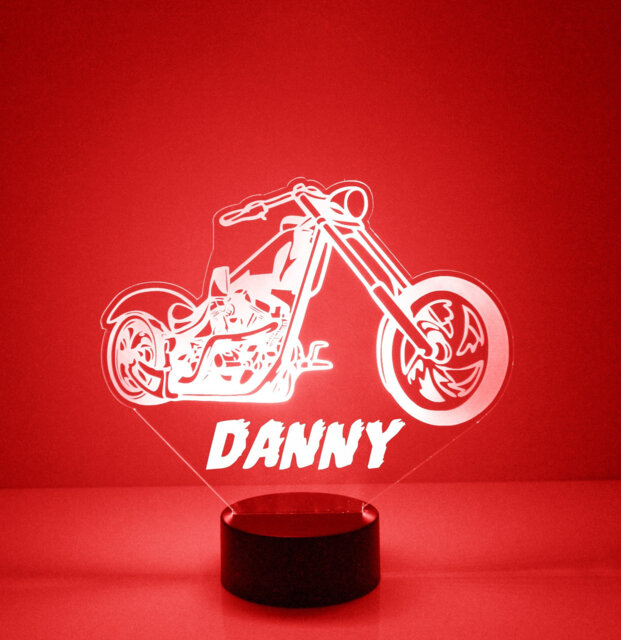 Light Up Motorcycle, Custom Engraved Night Light, Personalized Free, 16 Color Options With Remote Control, Chopper Style Bike Table - image 1