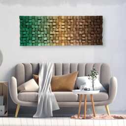 Wood Wall Art - Handmade Sound Diffuser Green Gold Brown Decor - thumbnail 1