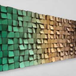 Wood Wall Art - Handmade Sound Diffuser Green Gold Brown Decor - thumbnail 3