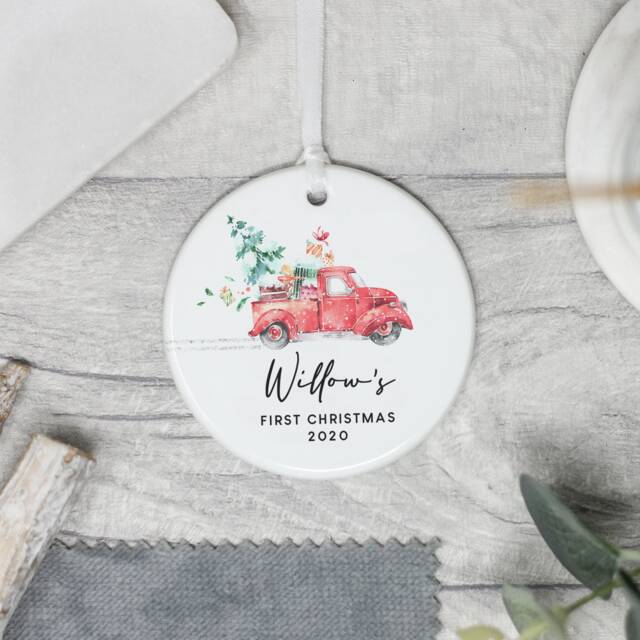 Personalised Baby's 1st Christmas Tree Bauble, Babys First Car Ornament, New Baby Gift, Bauble - image 1