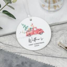 Personalised Baby's 1st Christmas Tree Bauble, Babys First Car Ornament, New Baby Gift, Bauble - thumbnail 3