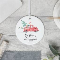 Personalised Baby's 1st Christmas Tree Bauble, Babys First Car Ornament, New Baby Gift, Bauble - thumbnail 1