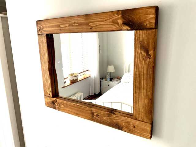 Handmade Rustic Wooden Mirror With Wax Finish - Farmhouse Wall Decor - image 1