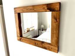 Handmade Rustic Wooden Mirror With Wax Finish - Farmhouse Wall Decor - thumbnail 1