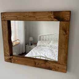 Handmade Rustic Wooden Mirror With Wax Finish - Farmhouse Wall Decor - thumbnail 2